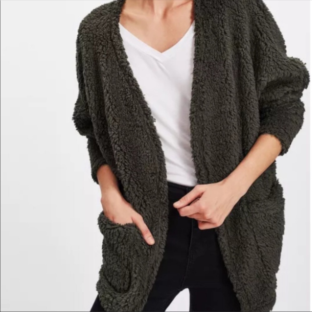gray faux fur cardigan
